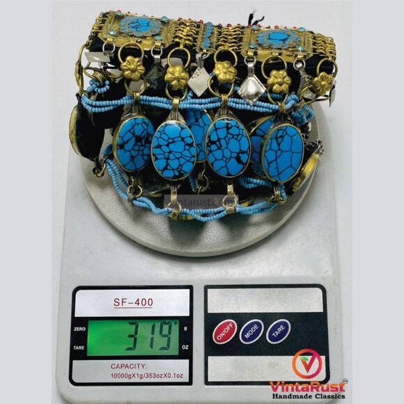 Turquoise Stone Afghan Choker: Tribal Kuchi Jewelry Statement Necklace - Picture 5 of 7